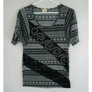 Daytrip Women's Black & White Studded Shirt With Lace Accents Size XS